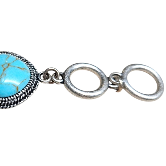VTG Turquoise Bracelet Faux Cabochan Silver Toggle Concho Style 8" Southwestern - Picture 8 of 10